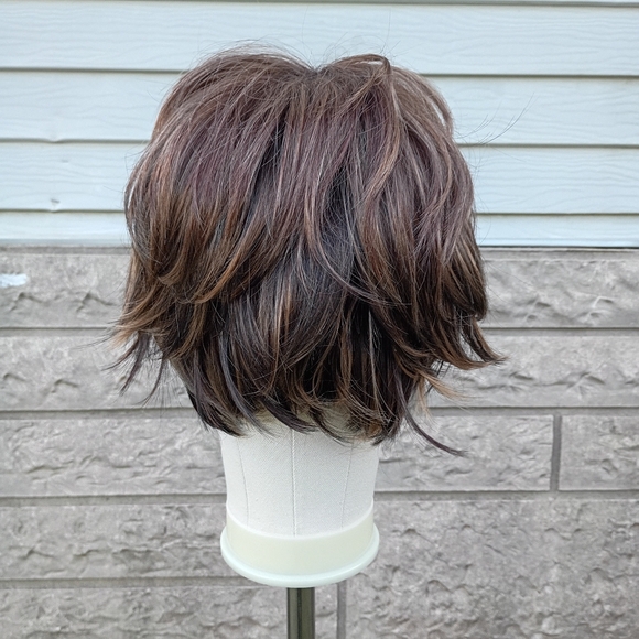 2/$20 Short Brown Wig with Highlights - Picture 3 of 7
